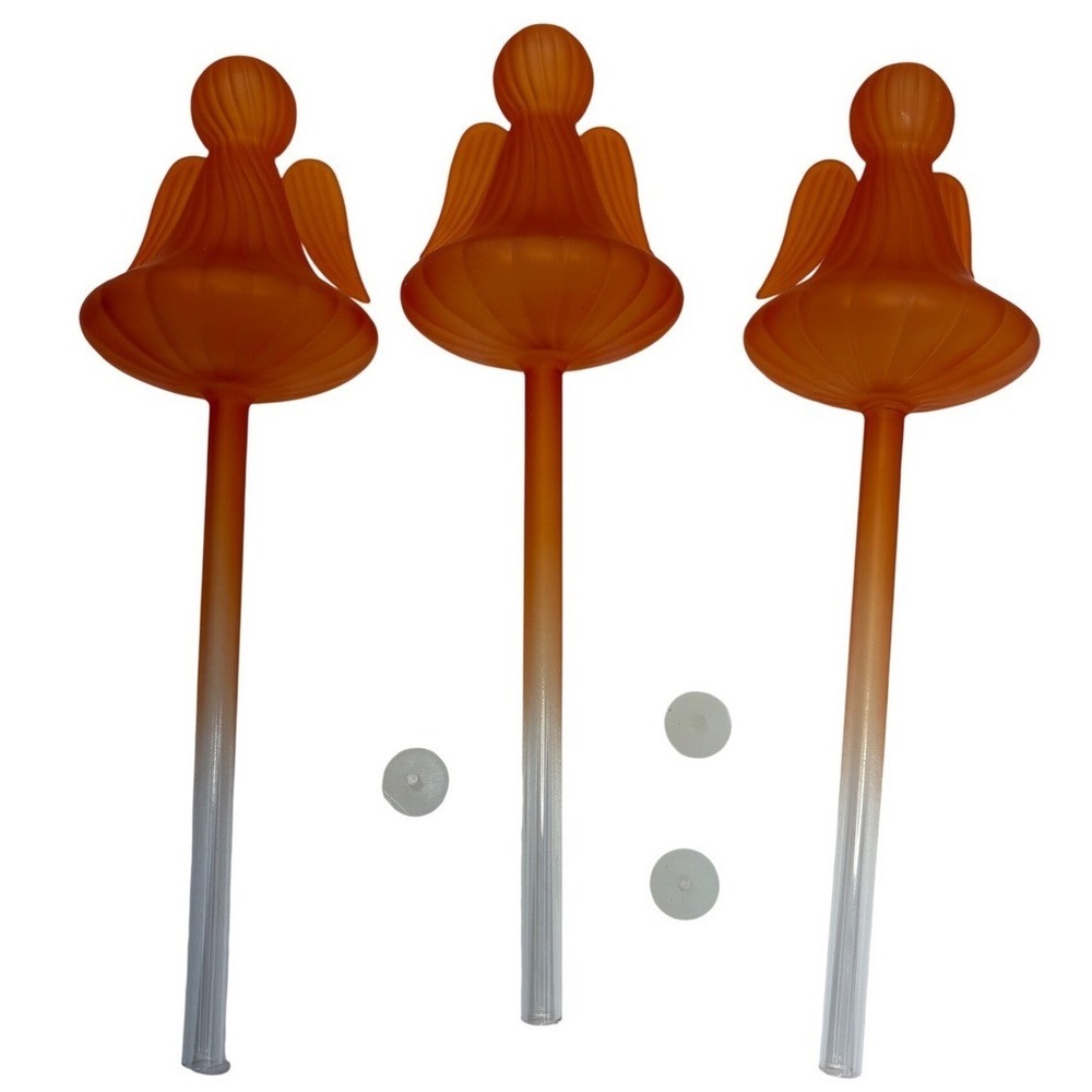 Frosted Orange Glass Angel Plant Watering Globes Set of 3 Self Watering Vintage
